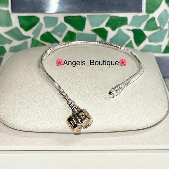 New Retired Pandora Two Tone 14k Gold Clasp Moments Bracelet - Picture 7 of 8